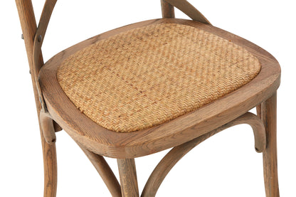 Farmhouse Oak Wood And Rattan Cross Back Dining Chair
