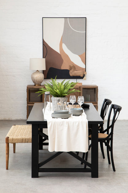 Farmhouse Oak Wood and Rattan Dining Chair