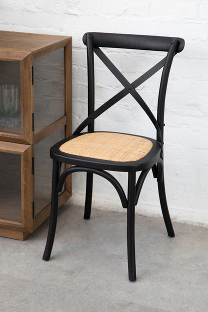 Farmhouse Oak Wood and Rattan Dining Chair