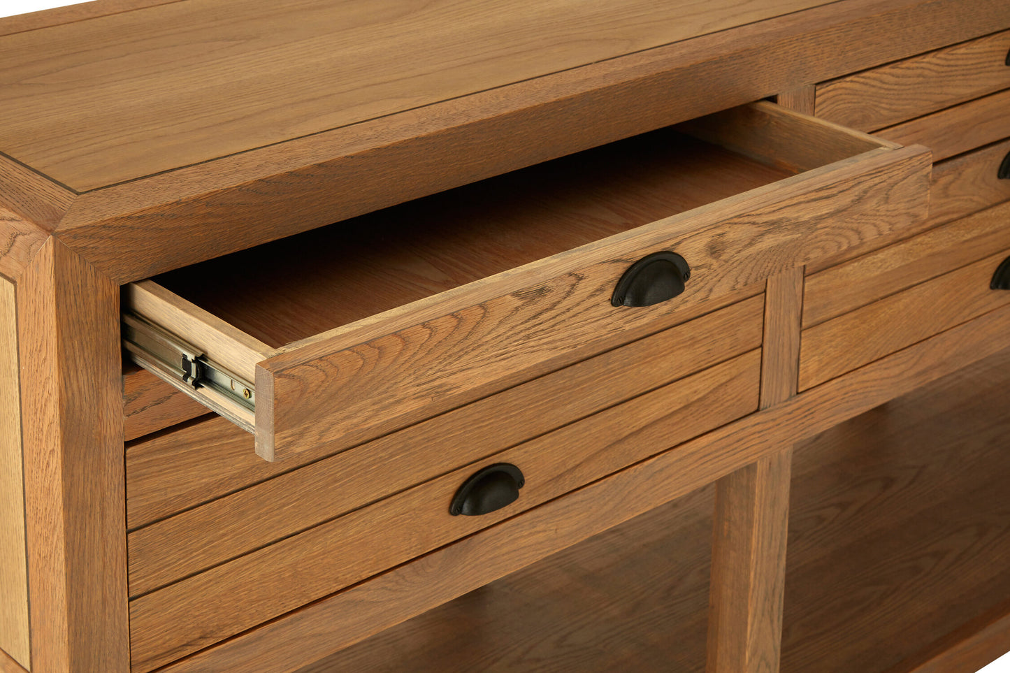 Austin Washed Grey Oak Wood Console Table with Drawers