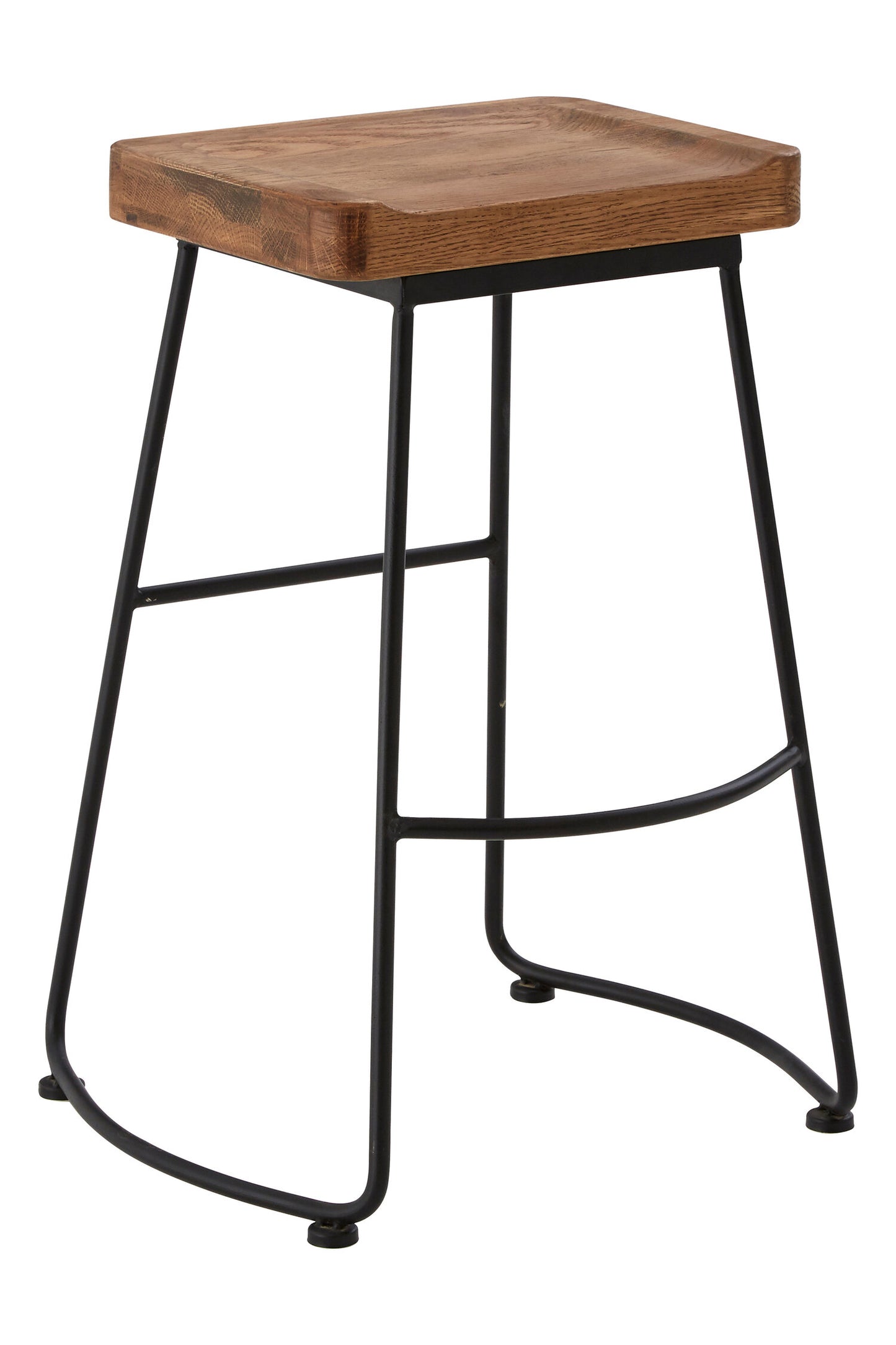 Lourdes Industrial Weathered Oak Wood Metal Bar Stool