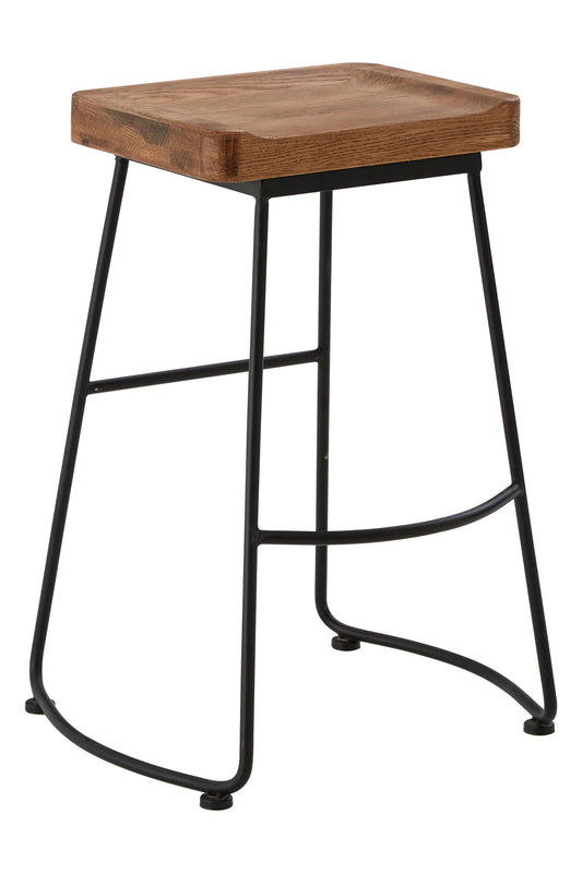 Lourdes Industrial Weathered Oak Wood Metal Bar Stool
