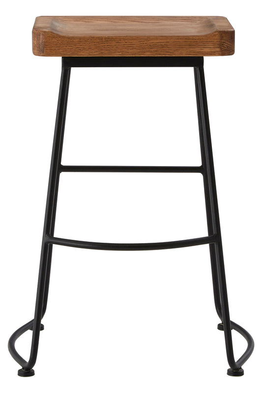 Lourdes Industrial Weathered Oak Wood Metal Bar Stool | Bali & Blue