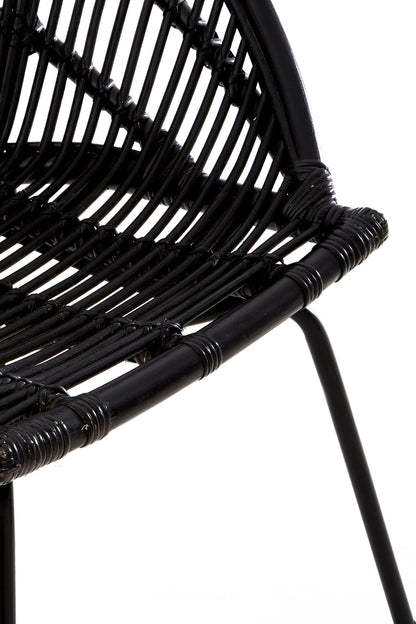Napa Black Rattan Boho Accent Chair with Iron Legs