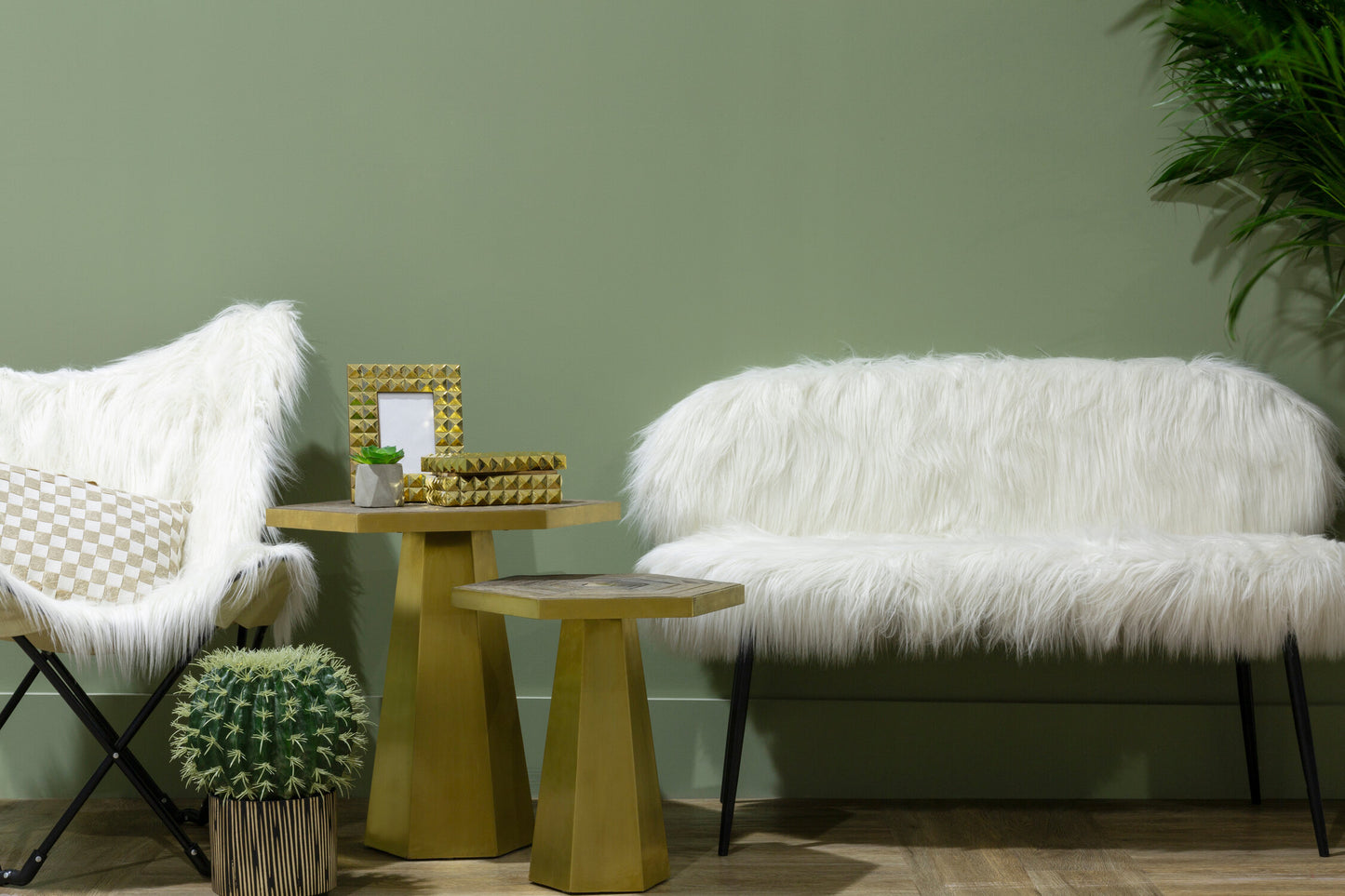 Angelina Faux Fur Two Seater Sofa With Black Legs