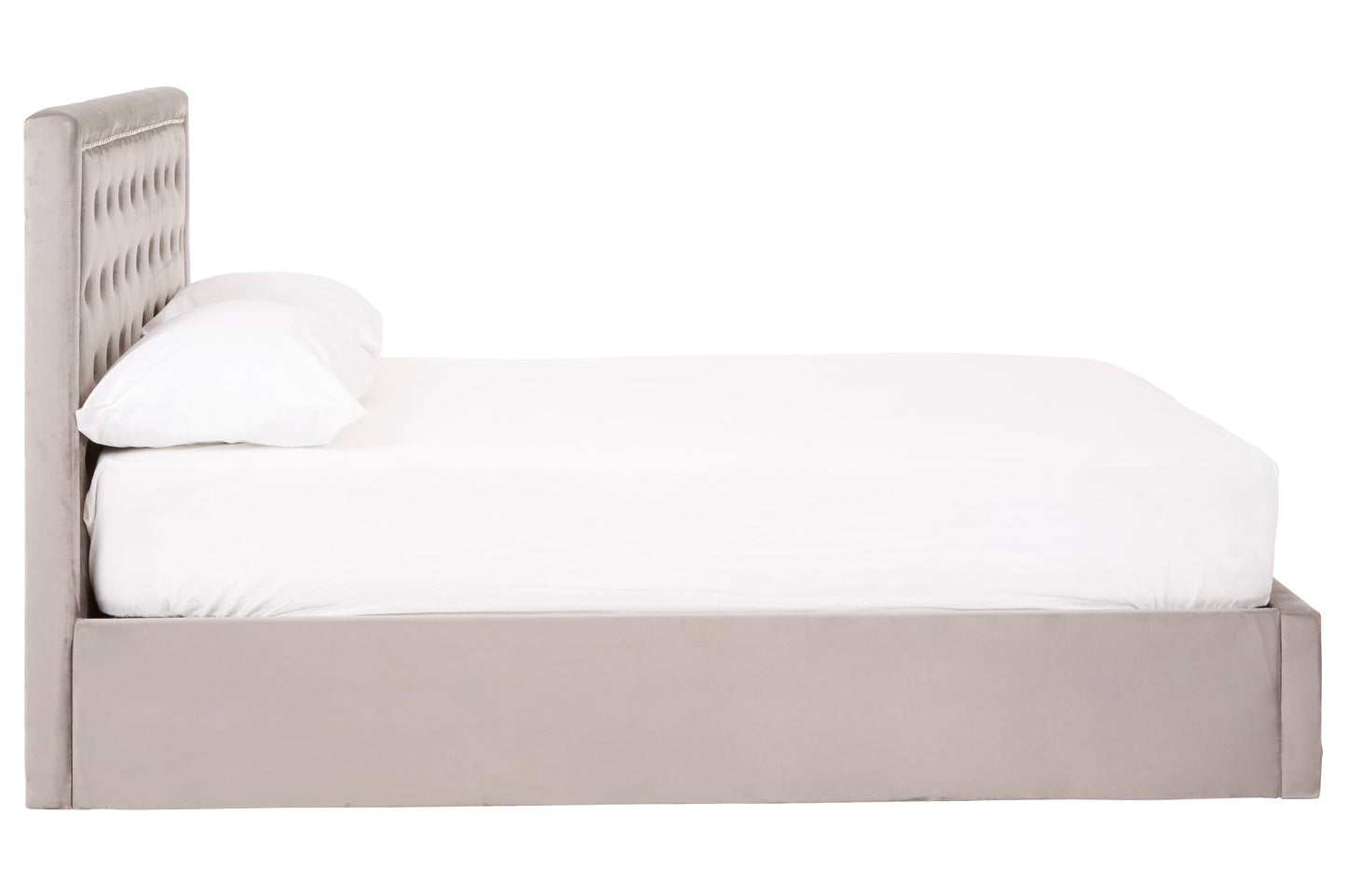 Aristos Grey Velvet Ottoman Bed Double | Bali & Blue