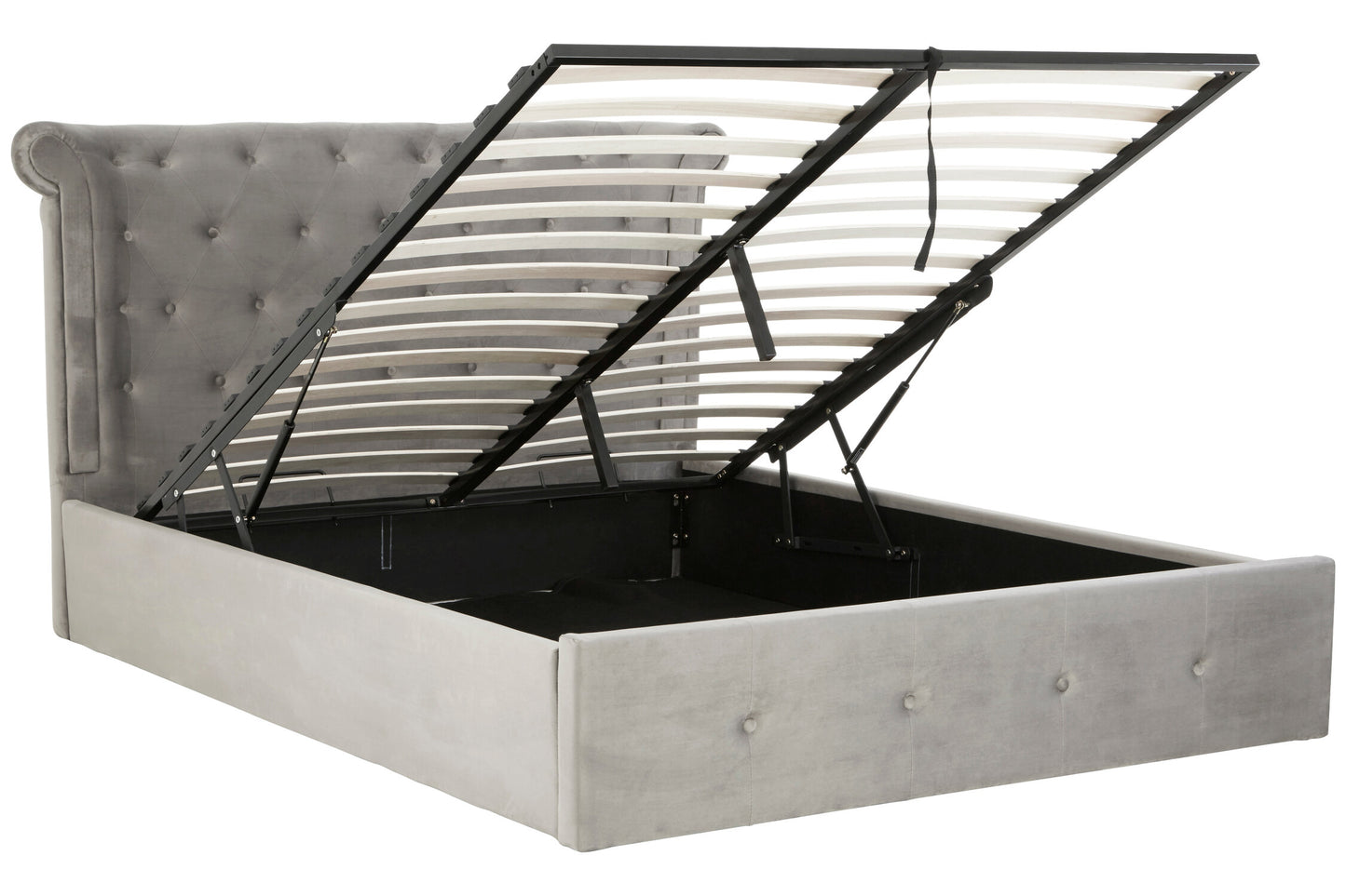 Enola Grey Brushed Velvet King Ottoman Bed