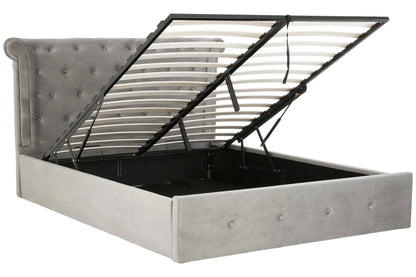 Enola Grey Brushed Velvet King Ottoman Bed
