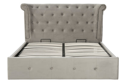 Enola Grey Brushed Velvet King Ottoman Bed