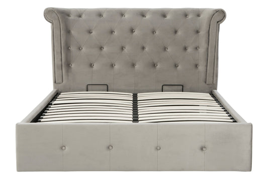 Enola Grey Brushed Velvet King Ottoman Bed