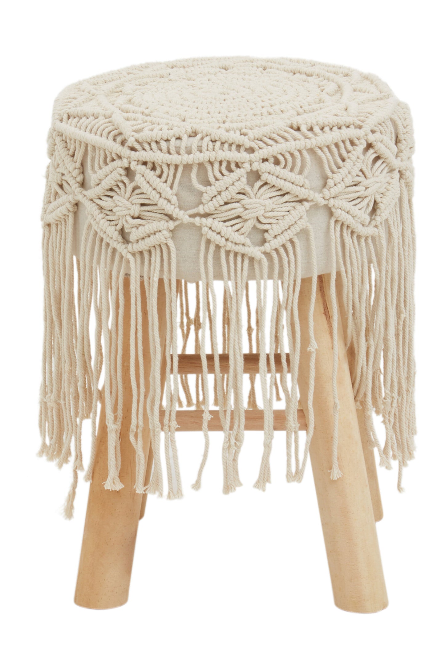 Gigi Natural Wood Boho Woven Seat Footstool
