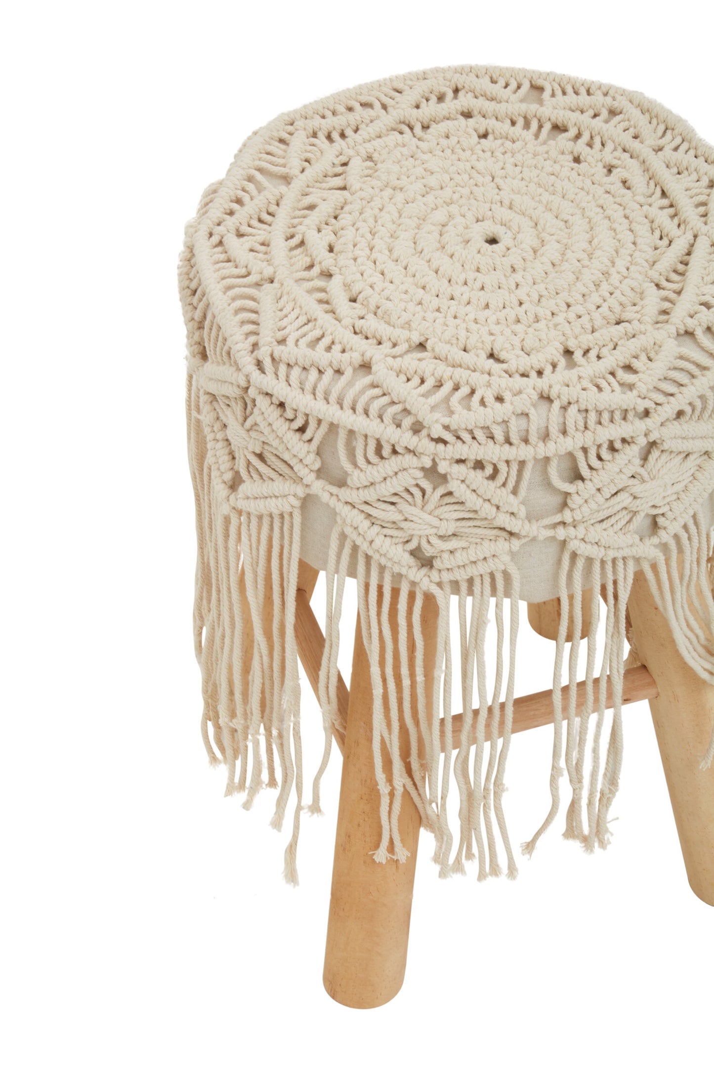 Gigi Natural Wood Boho Woven Seat Footstool