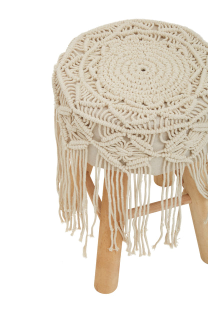 Gigi Natural Wood Boho Woven Seat Footstool