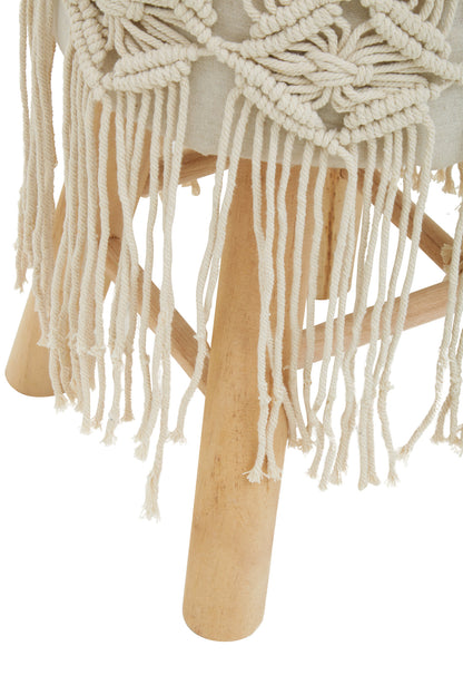 Gigi Natural Wood Boho Woven Seat Footstool