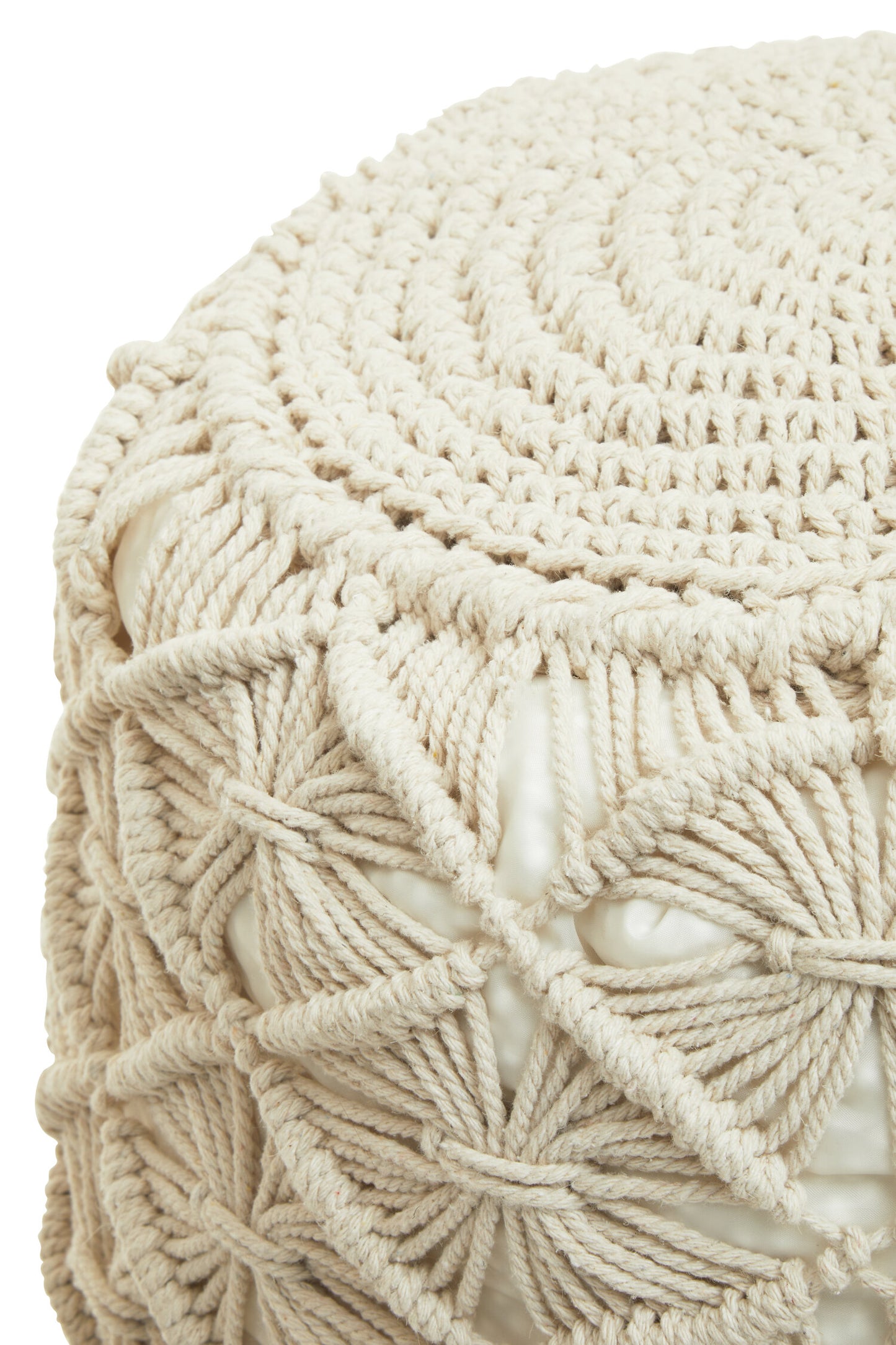 Gigi Off White Knitted Boho Pouffe