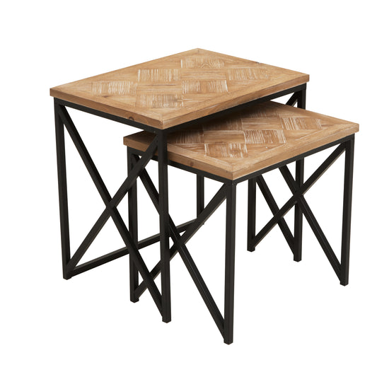 Alexander Parquet Fir Wood Set Of 2 Nesting Tables