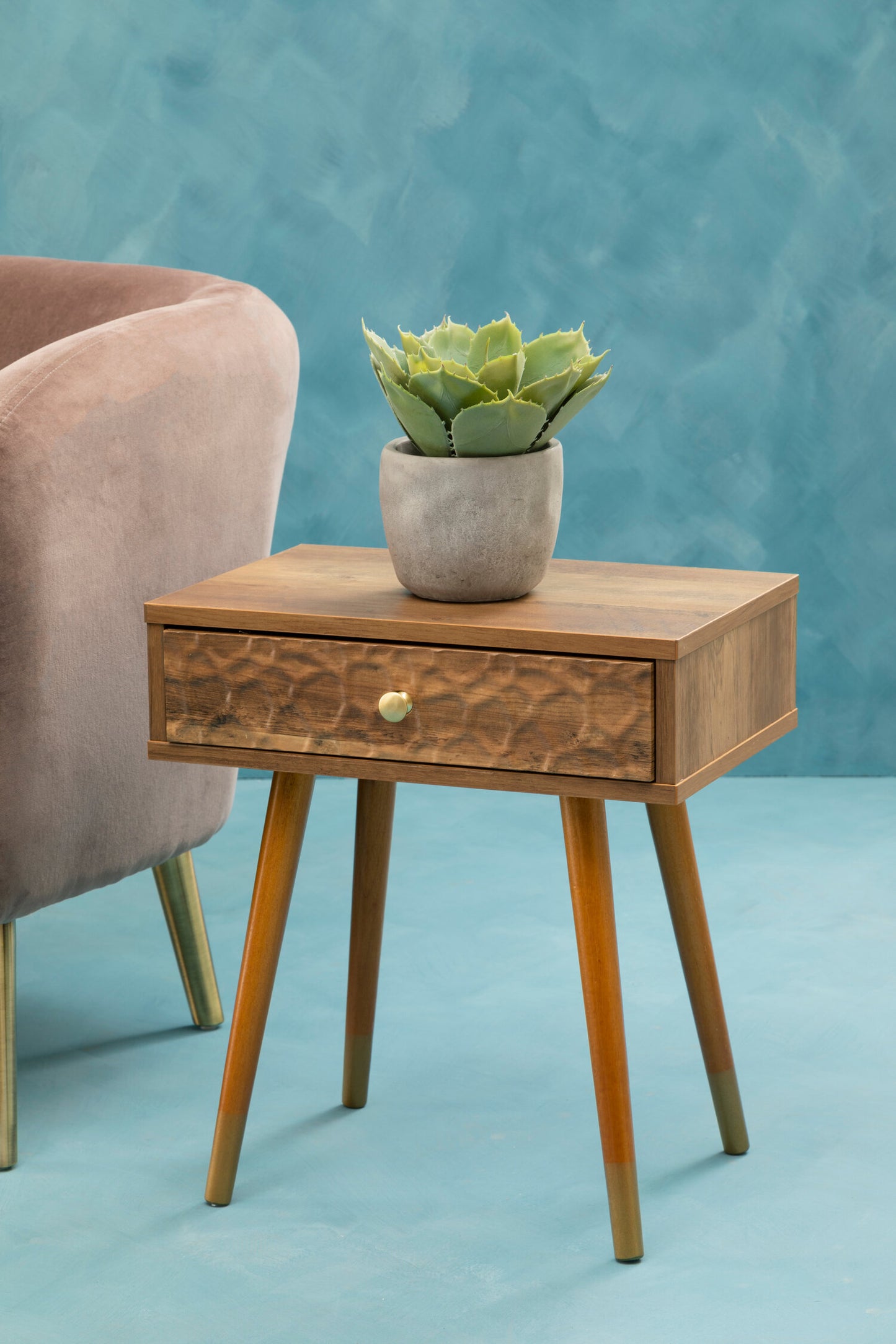 Oscar Wood Veneer Bedside Table with 1 Drawer