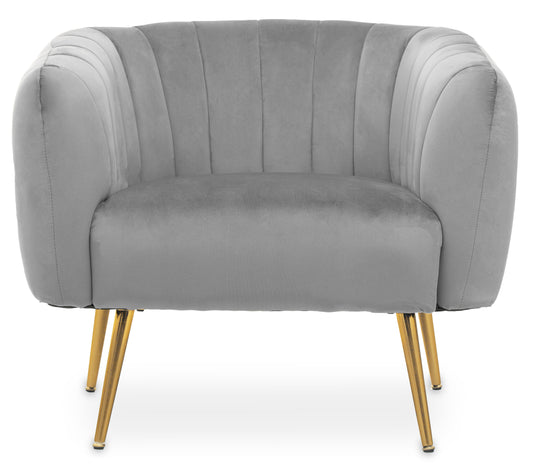 Mia Grey Velvet Luxe Channel Tufted Accent Chair | Bali & Blue
