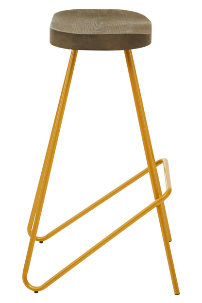 Industrial Elm Wood Bar Stool With Metal Legs