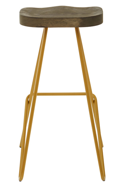 Industrial Elm Wood Bar Stool With Metal Legs