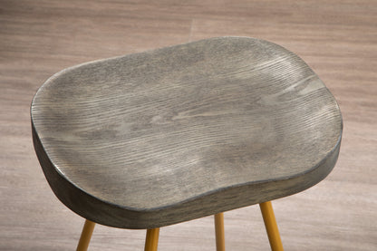 Industrial Elm Wood Bar Stool With Metal Legs