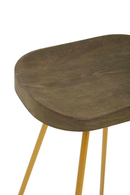 Industrial Elm Wood Bar Stool With Metal Legs