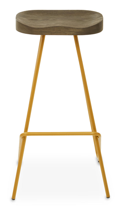 Industrial Elm Wood Bar Stool With Metal Legs