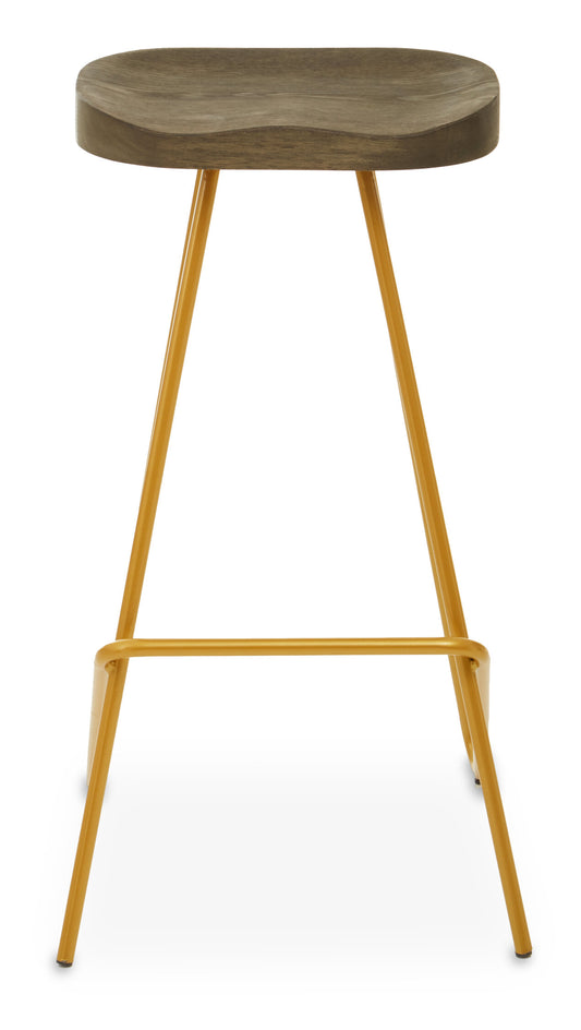 Industrial Elm Wood Bar Stool With Metal Legs