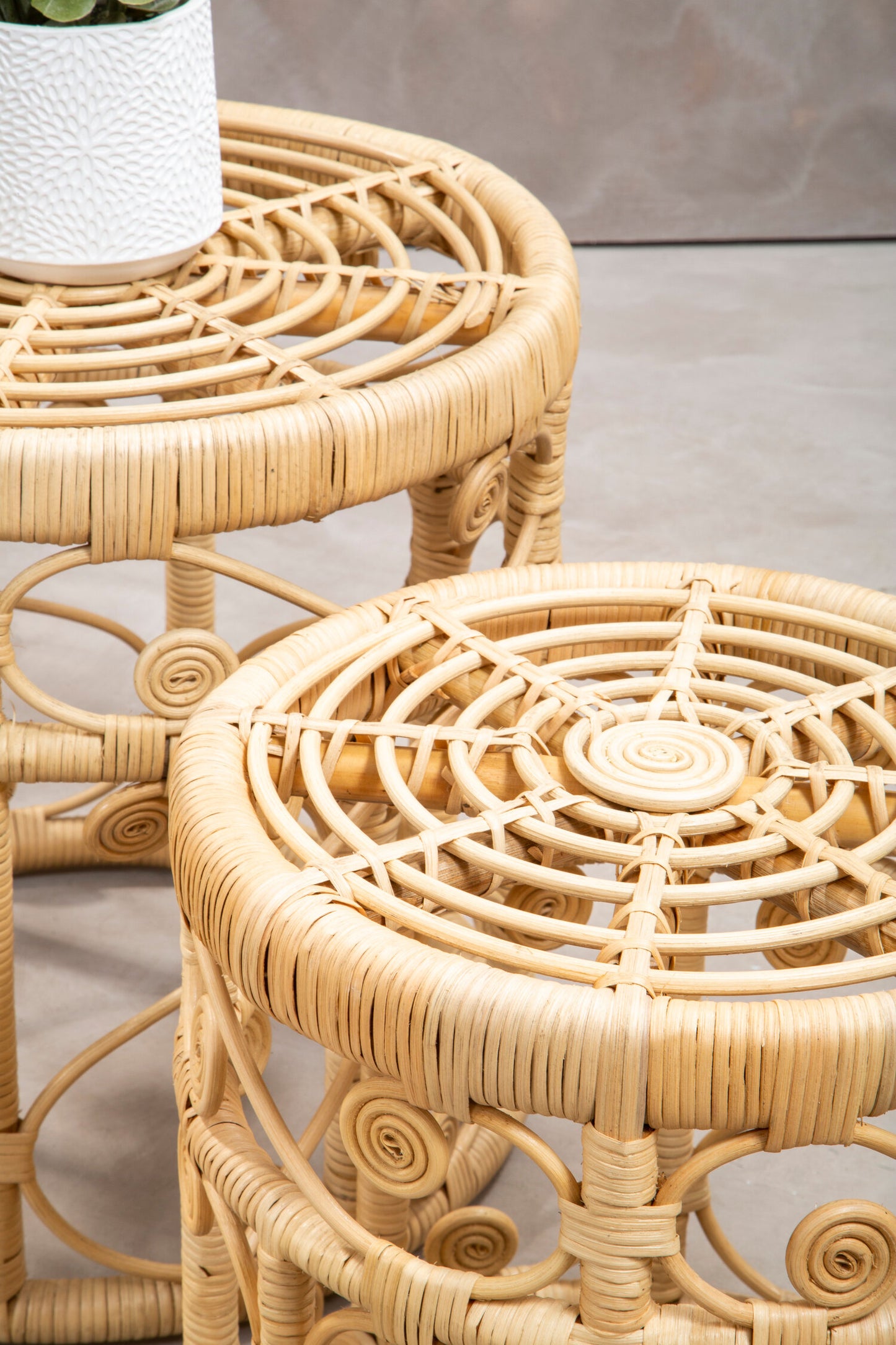 India Set of 2 Natural Rattan Boho Side Tables