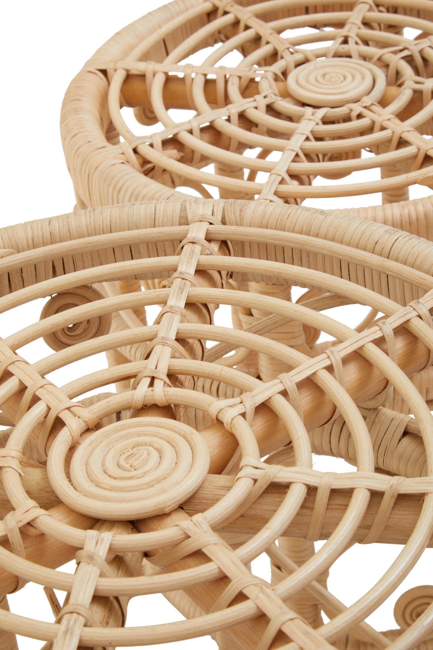 India Set of 2 Natural Rattan Boho Side Tables