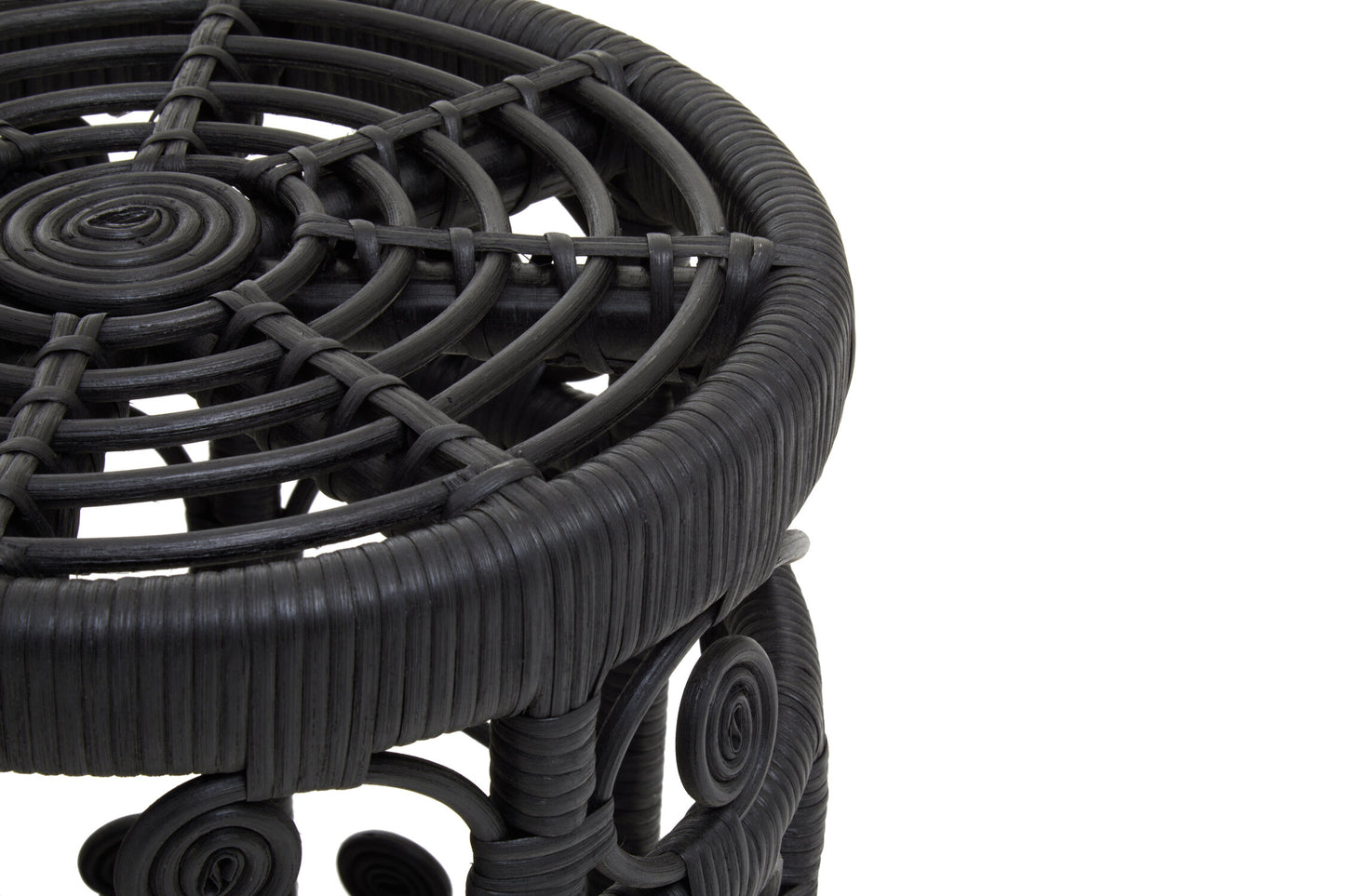 India Set of 2 Black Rattan Boho Side Tables