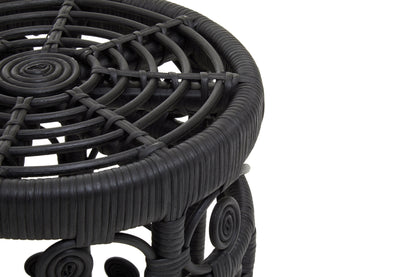 India Set of 2 Black Rattan Boho Side Tables