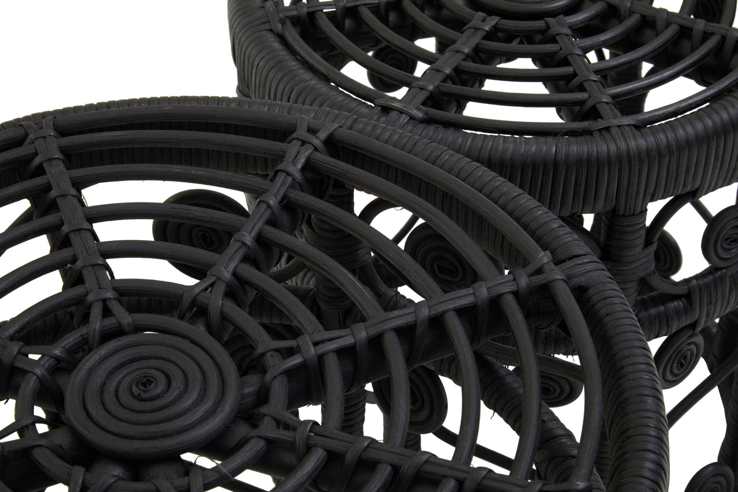 India Set of 2 Black Rattan Boho Side Tables