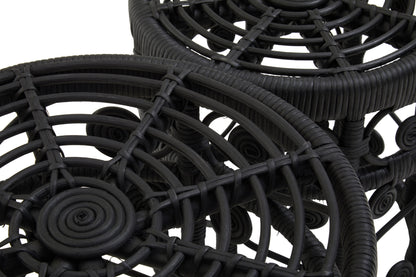 India Set of 2 Black Rattan Boho Side Tables