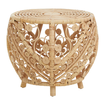 India Large Natural Rattan Boho Side Table