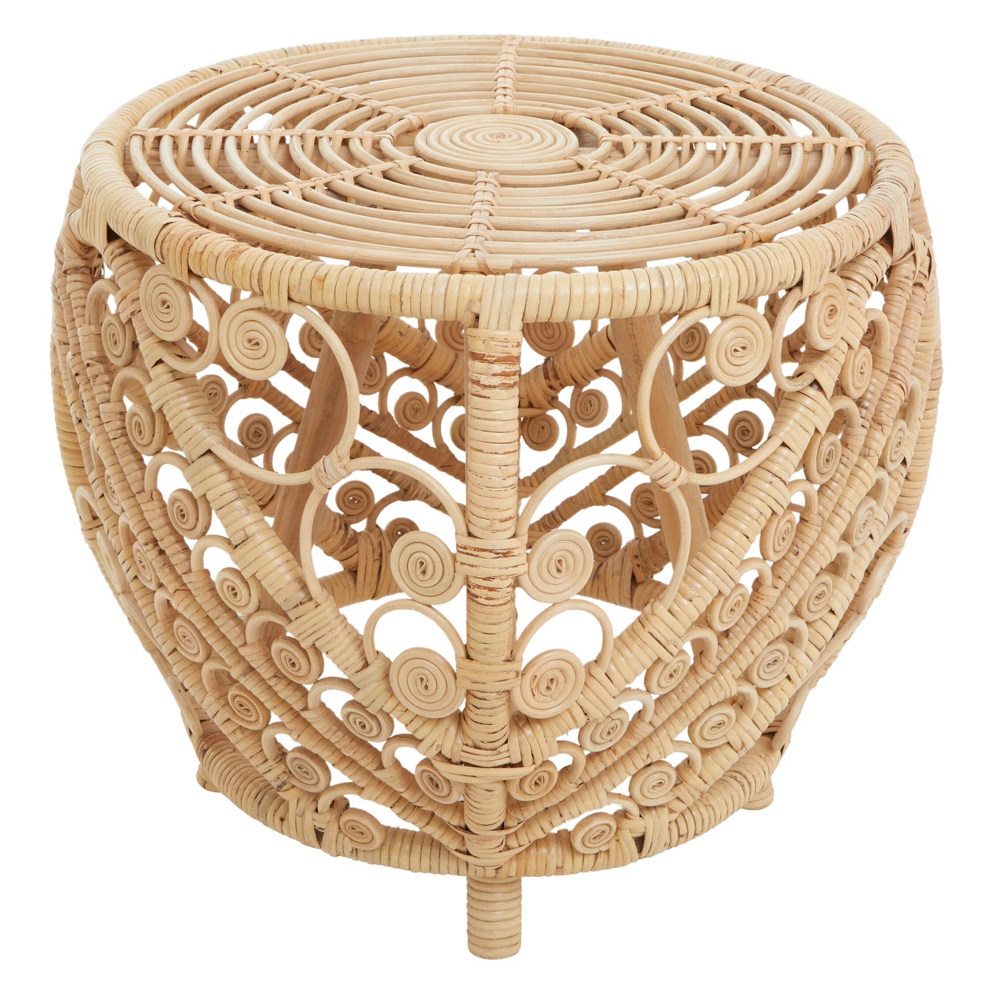 India Large Natural Rattan Boho Side Table