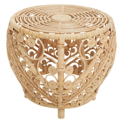 India Large Natural Rattan Boho Side Table
