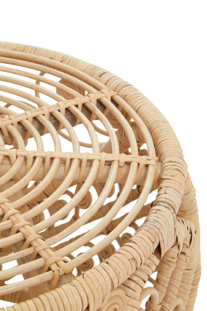 India Large Natural Rattan Boho Side Table