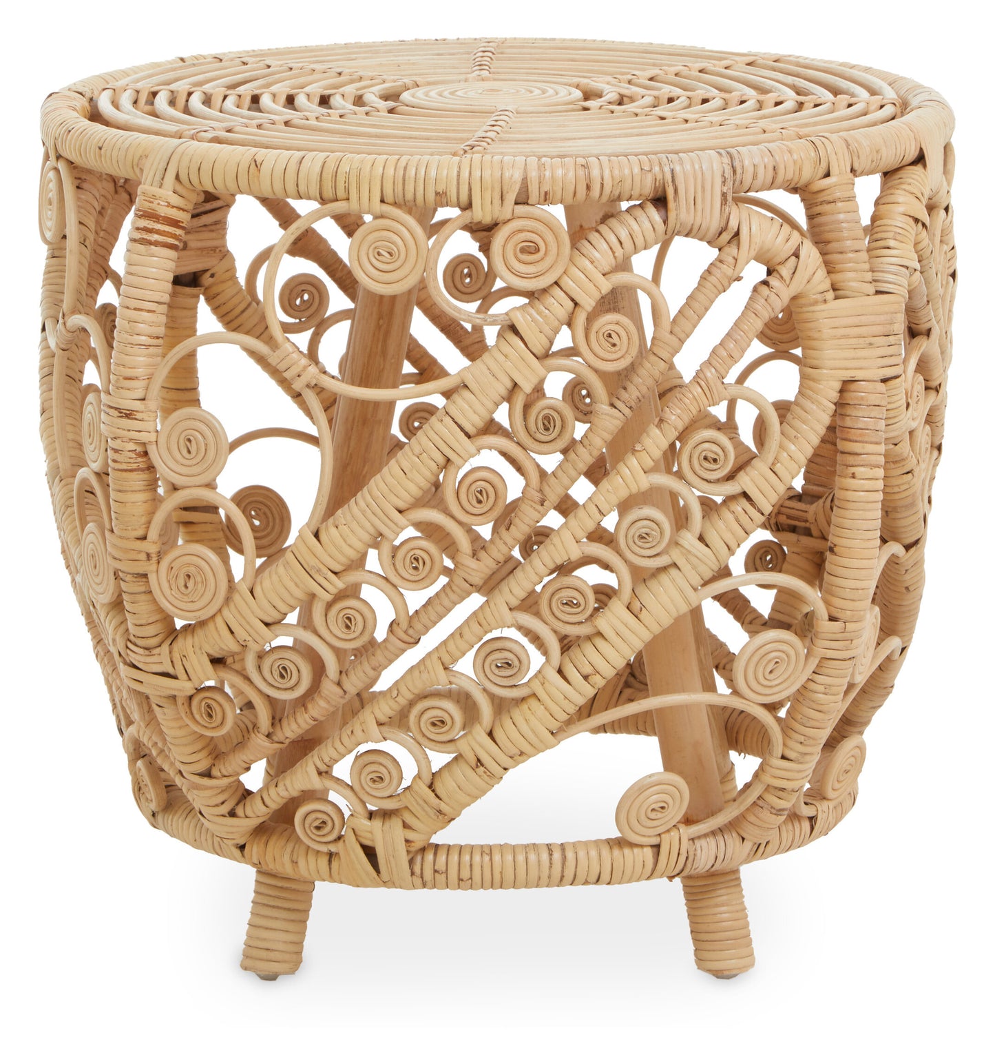 India Large Natural Rattan Boho Side Table | Bali & Blue