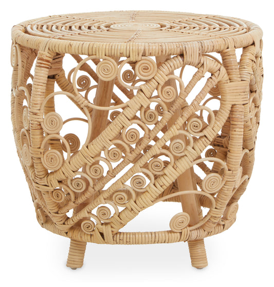 India Large Natural Rattan Boho Side Table | Bali & Blue