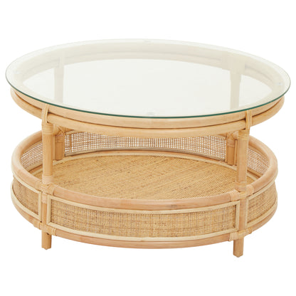 India Rattan Coffee Table With Glass Top