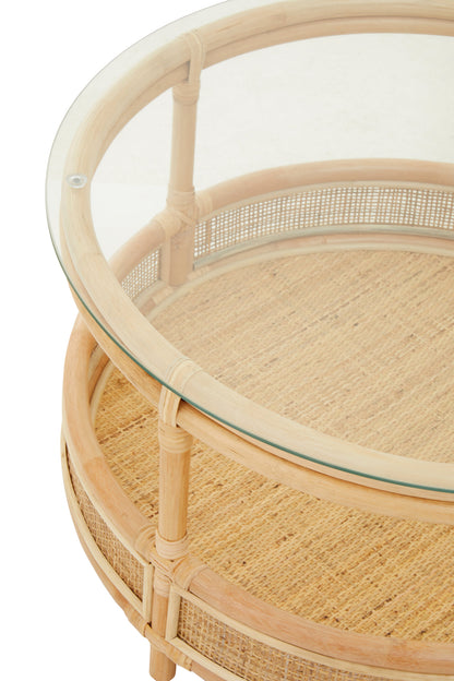 India Rattan Coffee Table With Glass Top
