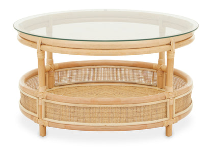 India Rattan Coffee Table With Glass Top