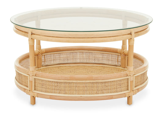 India Rattan Coffee Table With Glass Top