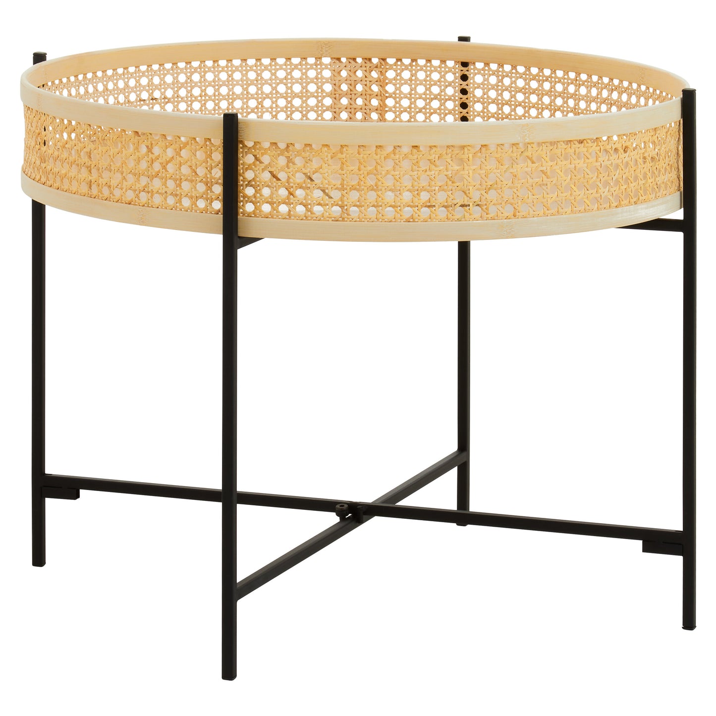 Indy Rattan Coffee Table With Cross Metal Base