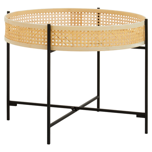 Indy Rattan Coffee Table With Cross Metal Base