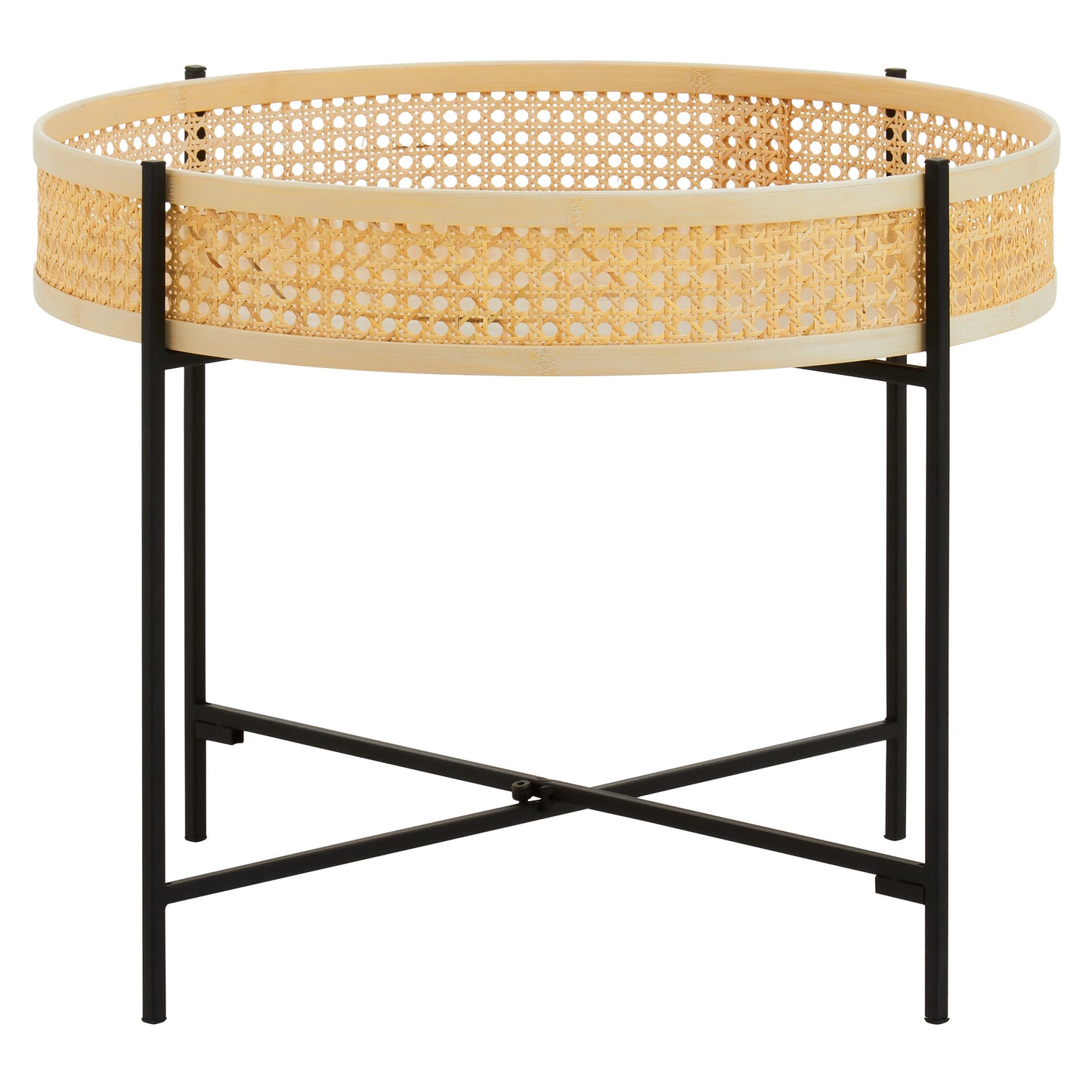 Indy Rattan Coffee Table With Cross Metal Base