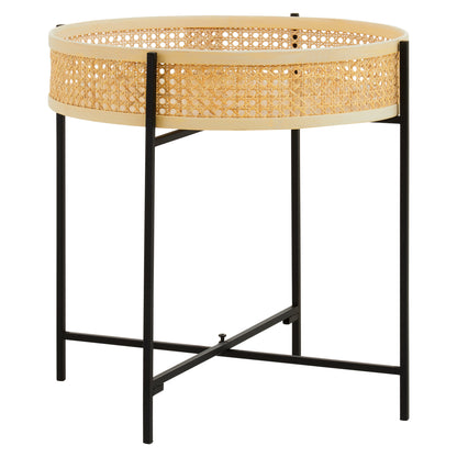 Indy Rattan Side Table With Metal Legs