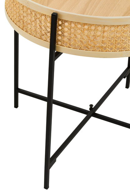 Indy Rattan Side Table With Metal Legs
