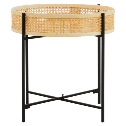Indy Rattan Side Table With Metal Legs